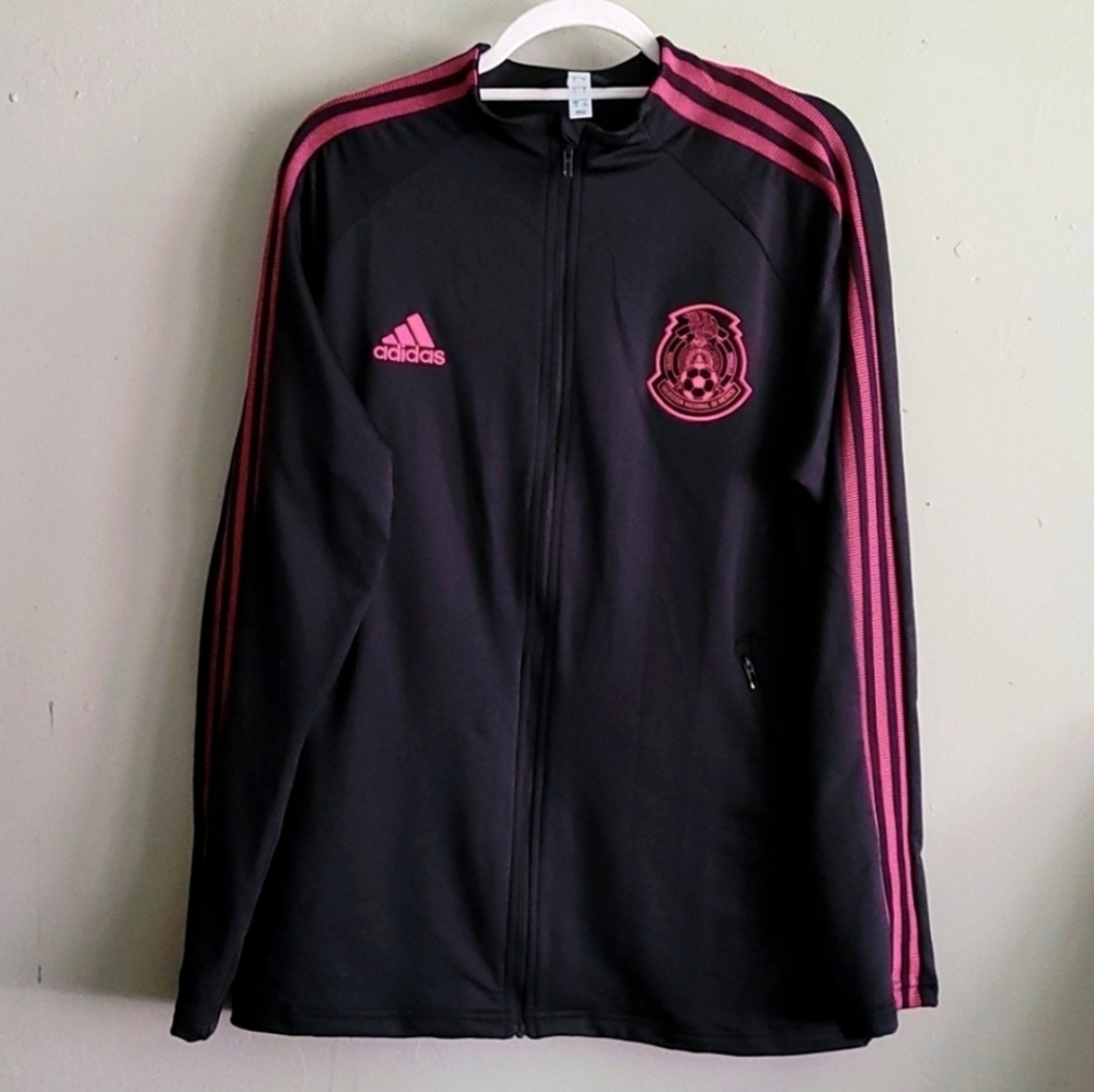 Adidas Black and Pink Men's Zip-up Track Jacket Sz L